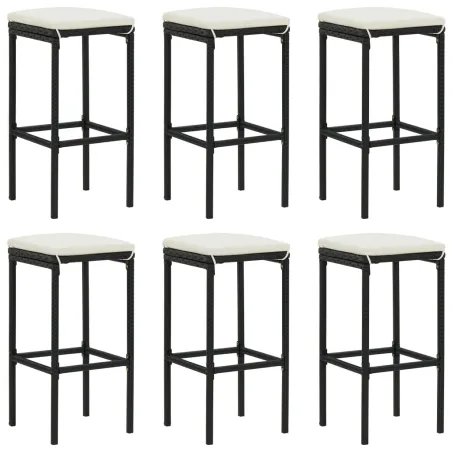 Ensemble de bar de jardin 7 pcs avec coussins noir poly rotin