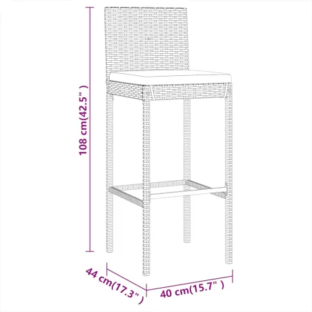 Ensemble de bar de jardin 7 pcs avec coussins gris poly rotin