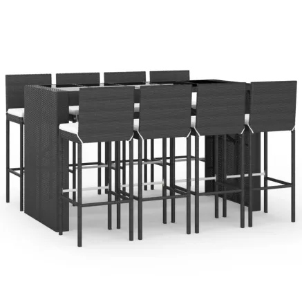 Ensemble de bar de jardin 9 pcs avec coussins noir poly rotin 2