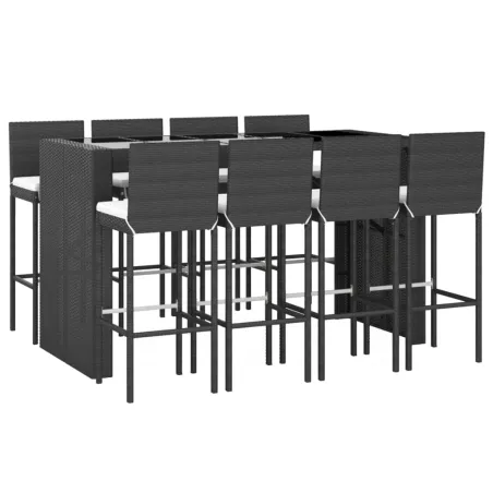 Ensemble de bar de jardin 9 pcs avec coussins noir poly rotin