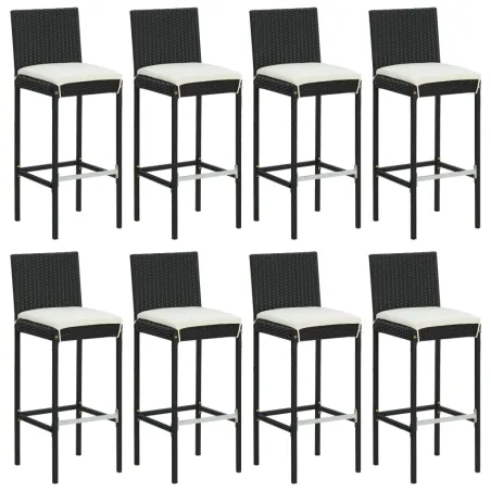 Ensemble de bar de jardin 9 pcs avec coussins noir poly rotin