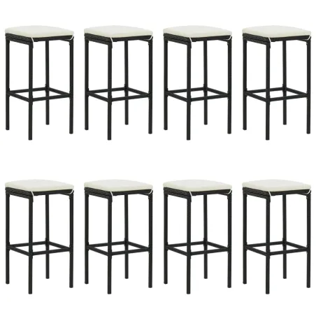 Ensemble de bar de jardin 9 pcs avec coussins noir poly rotin