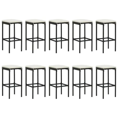 Ensemble de bar de jardin 11 pcs avec coussins noir poly rotin
