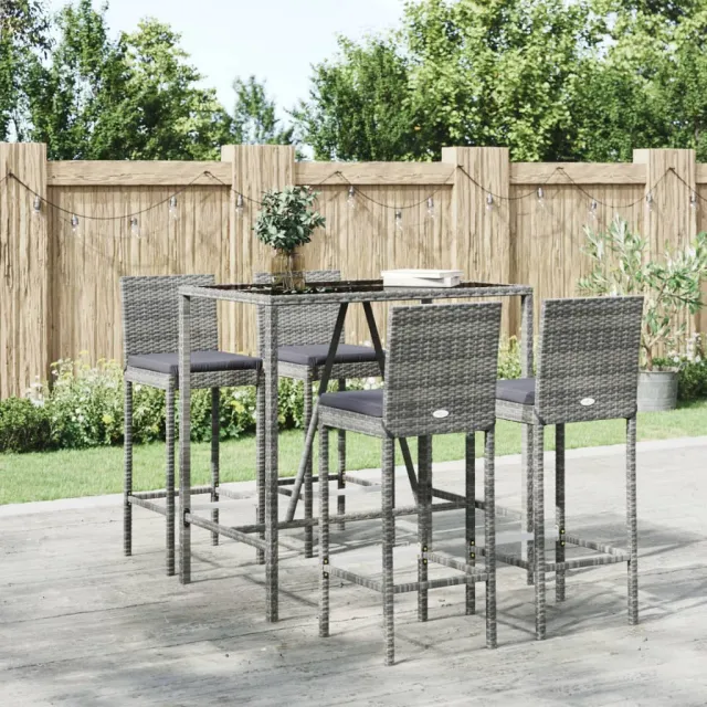 Ensemble de bar de jardin 5 pcs avec coussins gris poly rotin