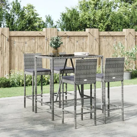 Ensemble de bar de jardin 5 pcs avec coussins gris poly rotin