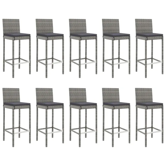 Ensemble de bar de jardin 11 pcs avec coussins gris poly rotin