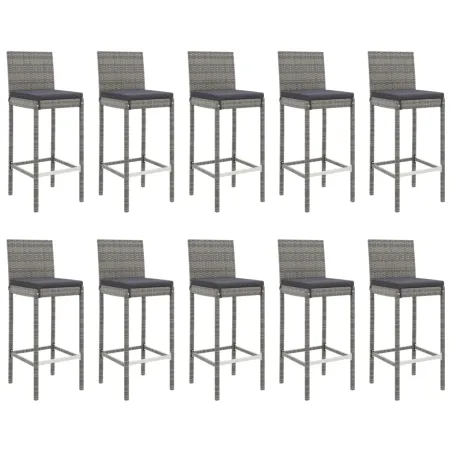Ensemble de bar de jardin 11 pcs avec coussins gris poly rotin