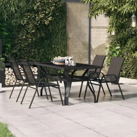 Table de jardin Noir 140x70x70 cm Acier et verre