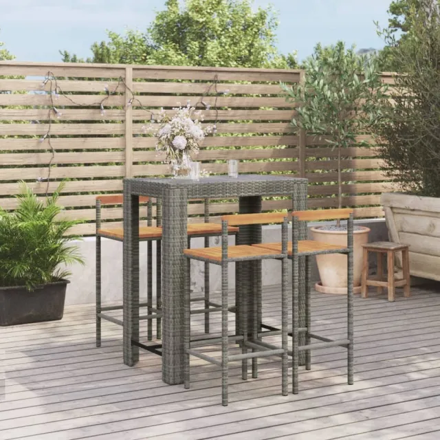 Ensemble de bar jardin 5 pcs gris poly rotin/bois massif acacia