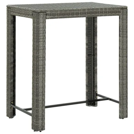 Ensemble de bar jardin 5 pcs gris poly rotin/bois massif acacia