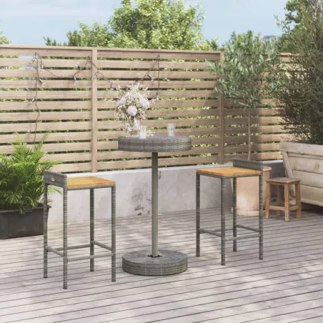 Ensemble de bar jardin 3 pcs gris poly rotin/bois massif acacia