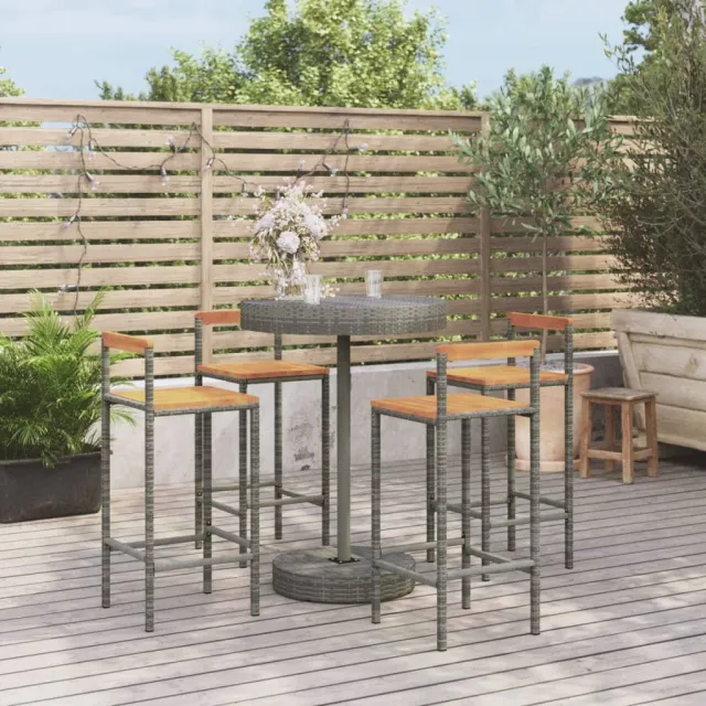 Ensemble de bar jardin 5 pcs gris poly rotin/bois massif acacia