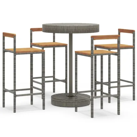 Ensemble de bar jardin 5 pcs gris poly rotin/bois massif acacia 2