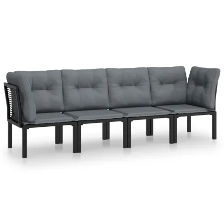 Salon de jardin 4 pcs noir et gris résine tressée