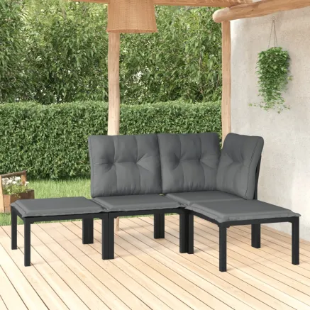 Salon de jardin 4 pcs noir et gris résine tressée
