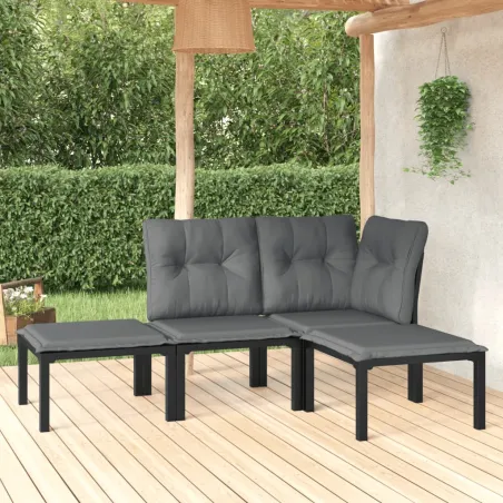 Salon de jardin 4 pcs noir et gris résine tressée