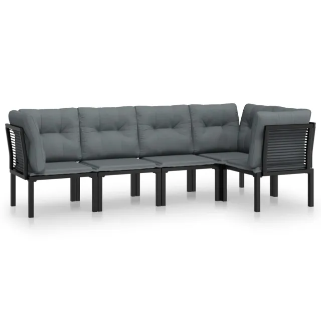 Salon de jardin 5 pcs noir et gris résine tressée