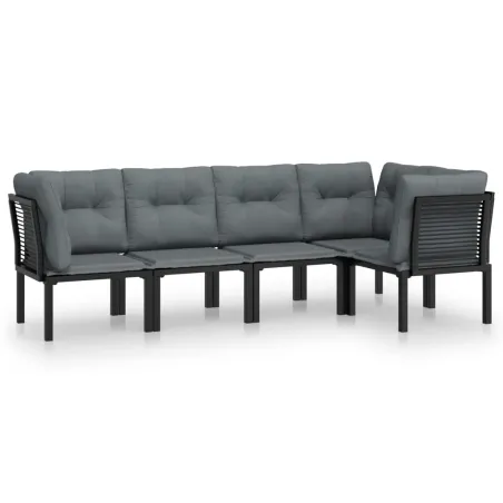 Salon de jardin 5 pcs noir et gris résine tressée