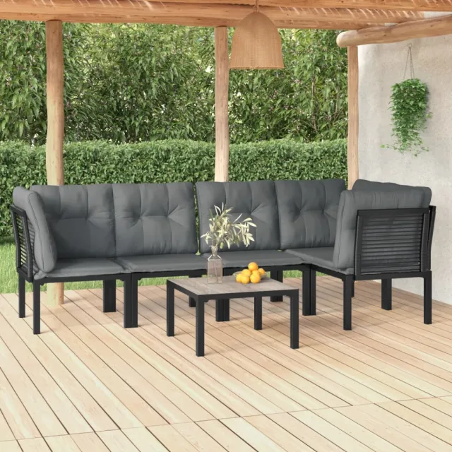 Salon de jardin 6 pcs noir et gris résine tressée