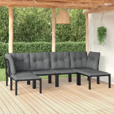 Salon de jardin 6 pcs noir et gris résine tressée