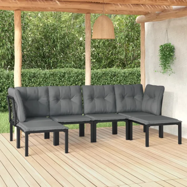 Salon de jardin 6 pcs noir et gris résine tressée