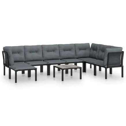 Salon de jardin 9 pcs noir et gris résine tressée 2