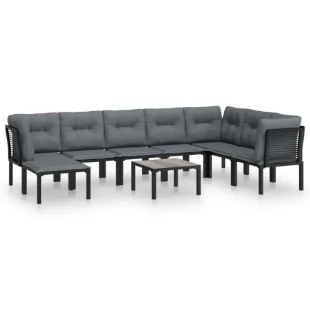 Salon de jardin 9 pcs noir et gris résine tressée