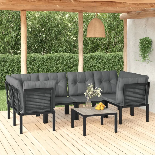 Salon de jardin 7 pcs noir et gris résine tressée