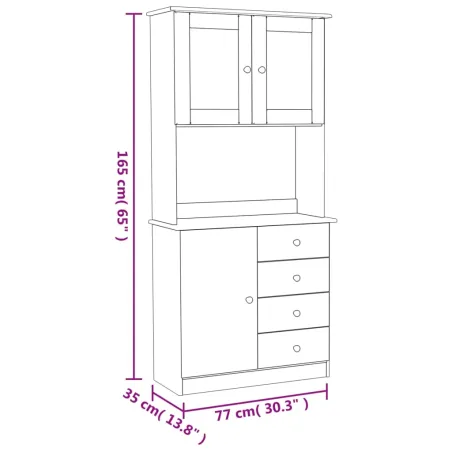 Buffet ALTA blanc 77x35x165 cm bois massif de pin