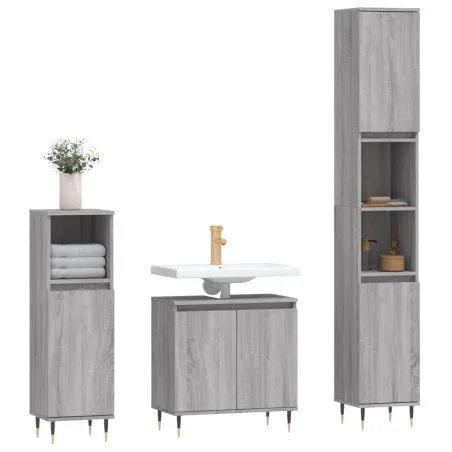 Ensemble d'armoires de salle de bain 3 pcs sonoma gris