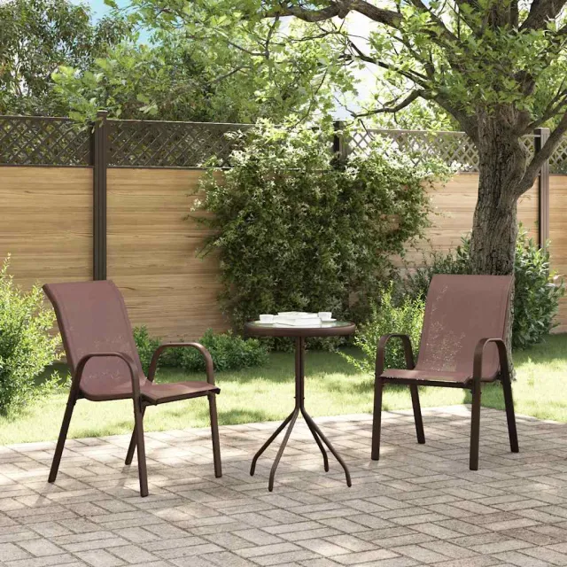 Chaises empilables de jardin lot de 2 Marron Tissu textilène