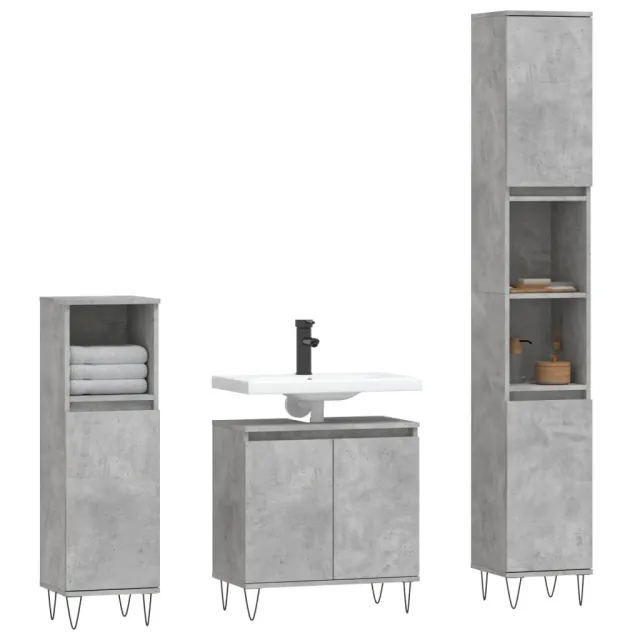 Ensemble d'armoires de salle de bain 3 pcs gris béton