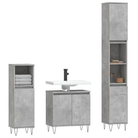 Ensemble d'armoires de salle de bain 3 pcs gris béton