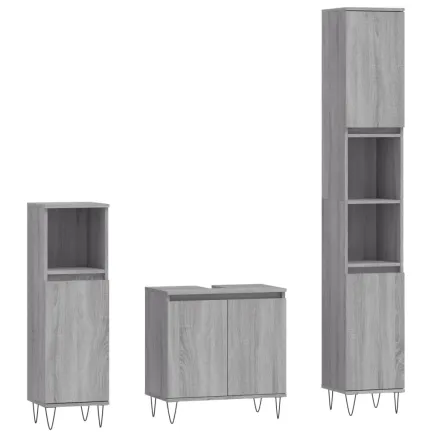 Ensemble d'armoires de salle de bain 3 pcs sonoma gris 2