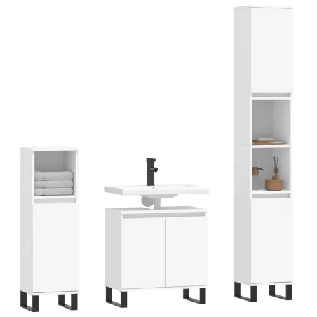 Ensemble d'armoires salle de bain 3 pcs blanc bois d'ingénierie