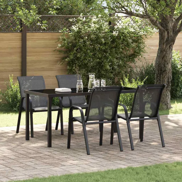 Chaises empilables de jardin lot de 4 Noir Tissu textilène