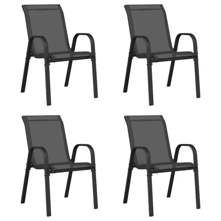 Chaises empilables de jardin lot de 4 Noir Tissu textilène 2
