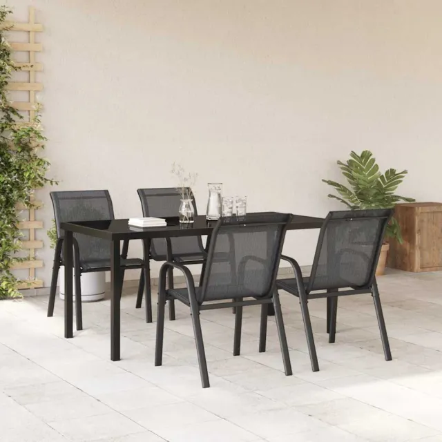 Chaises empilables de jardin lot de 4 Noir Tissu textilène