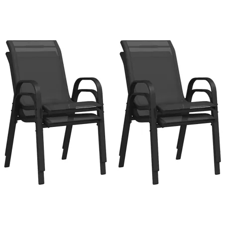 Chaises empilables de jardin lot de 4 Noir Tissu textilène