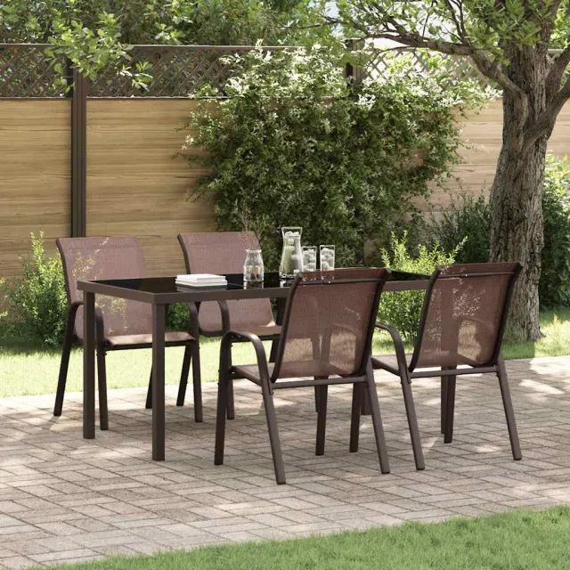 Chaises empilables de jardin lot de 4 Marron Tissu textilène