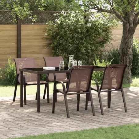 Chaises empilables de jardin lot de 4 Marron Tissu textilène