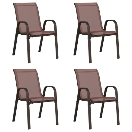 Chaises empilables de jardin lot de 4 Marron Tissu textilène 2