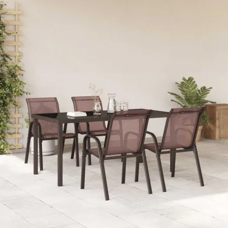 Chaises empilables de jardin lot de 4 Marron Tissu textilène