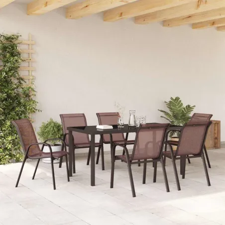 Chaises empilables de jardin lot de 6 Marron Tissu textilène