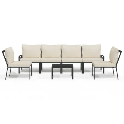Salon de jardin 7 pcs avec coussins sable acier 2