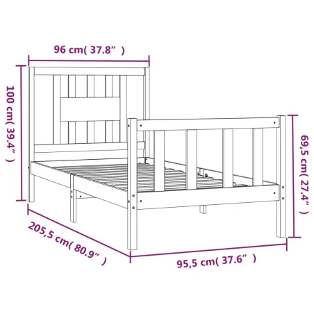 Cadre de lit sans matelas bois de pin massif 90x200 cm