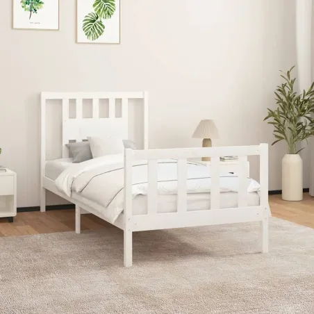 Cadre de lit sans matelas blanc bois de pin massif 90x200 cm