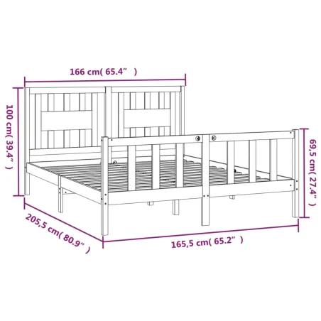 Cadre de lit sans matelas bois massif de pin 160x200 cm