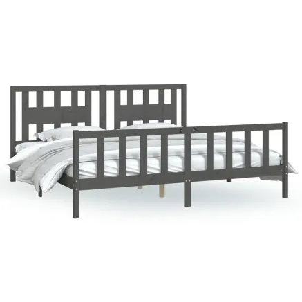 Cadre de lit sans matelas bois massif de pin gris 200x200 cm 2
