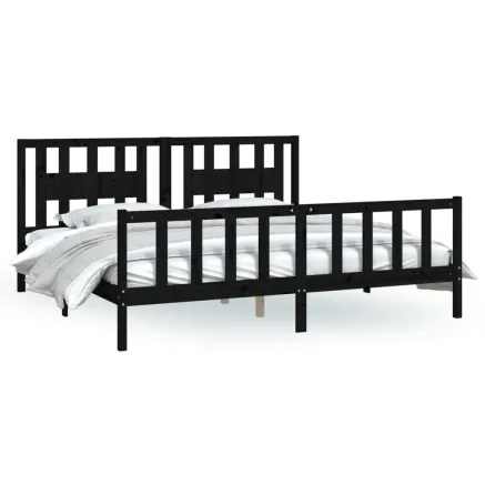 Cadre de lit sans matelas noir bois massif de pin 200x200 cm 2